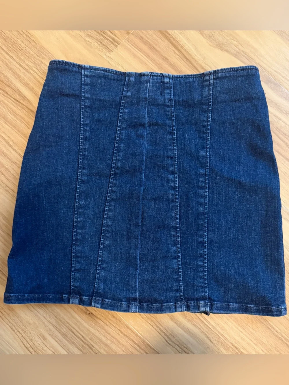 Free People Dark Indigo Front-Zip Panel Denim Mini Skirt
